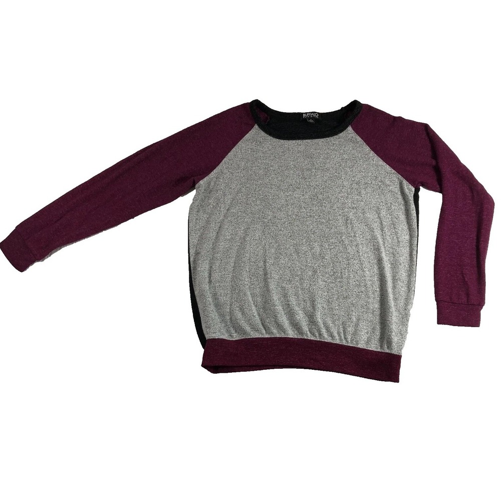 Buffalo David Bitton Sweater Womens Small Gray Black Red Long Sleeve Lightweight